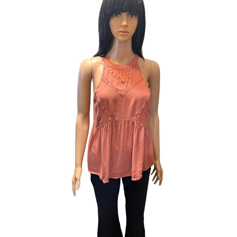 (6 for $25)Eyeshadow Boho Sleeveless Halter Peplum Babydoll‎ Top size small